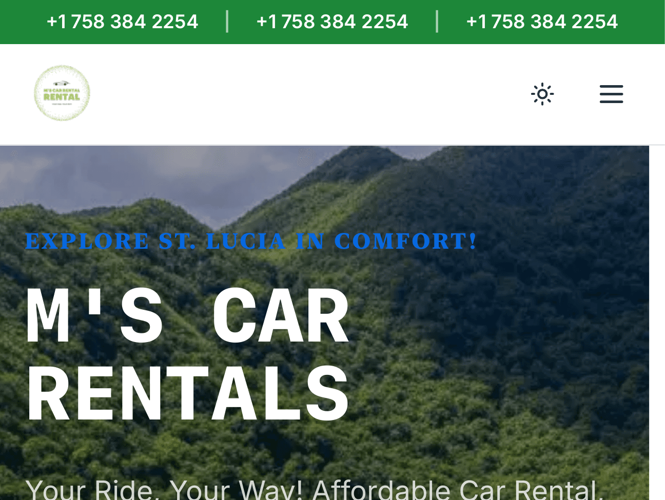 Homepage of the M's Car Rentals booking website.